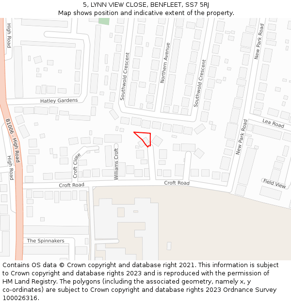 5, LYNN VIEW CLOSE, BENFLEET, SS7 5RJ: Location map and indicative extent of plot