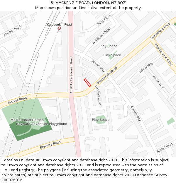 5, MACKENZIE ROAD, LONDON, N7 8QZ: Location map and indicative extent of plot