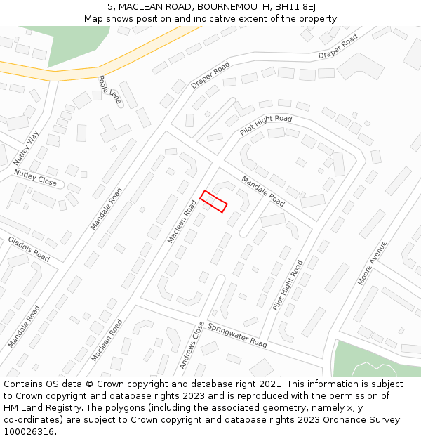 5, MACLEAN ROAD, BOURNEMOUTH, BH11 8EJ: Location map and indicative extent of plot