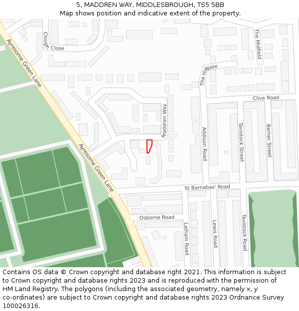 5, MADDREN WAY, MIDDLESBROUGH, TS5 5BB: Location map and indicative extent of plot