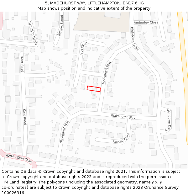 5, MADEHURST WAY, LITTLEHAMPTON, BN17 6HG: Location map and indicative extent of plot