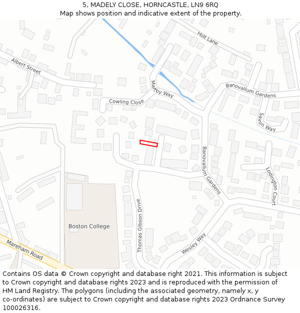 5, MADELY CLOSE, HORNCASTLE, LN9 6RQ: Location map and indicative extent of plot