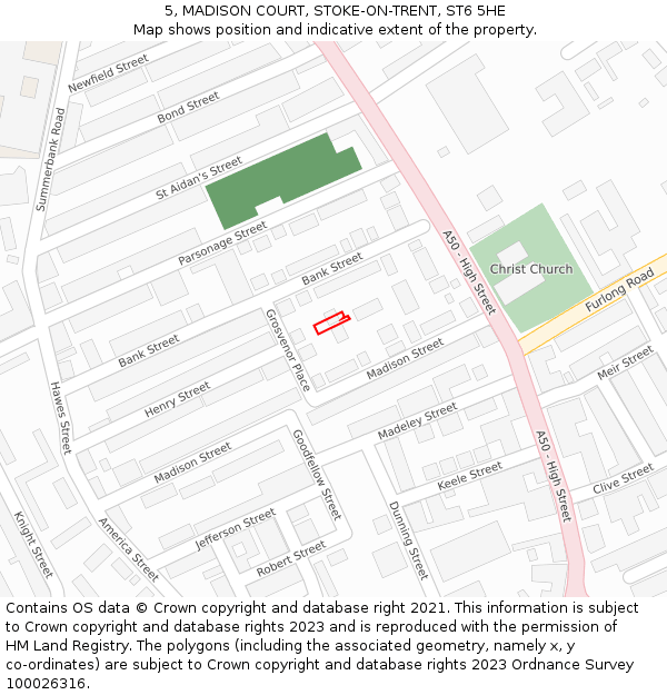 5, MADISON COURT, STOKE-ON-TRENT, ST6 5HE: Location map and indicative extent of plot