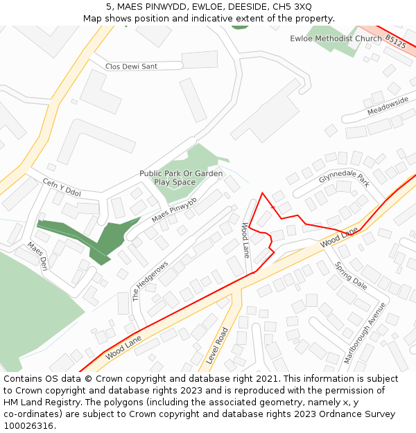 5, MAES PINWYDD, EWLOE, DEESIDE, CH5 3XQ: Location map and indicative extent of plot