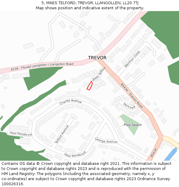 5, MAES TELFORD, TREVOR, LLANGOLLEN, LL20 7TJ: Location map and indicative extent of plot