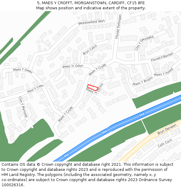 5, MAES Y CROFFT, MORGANSTOWN, CARDIFF, CF15 8FE: Location map and indicative extent of plot