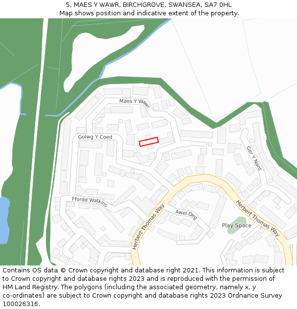 5, MAES Y WAWR, BIRCHGROVE, SWANSEA, SA7 0HL: Location map and indicative extent of plot