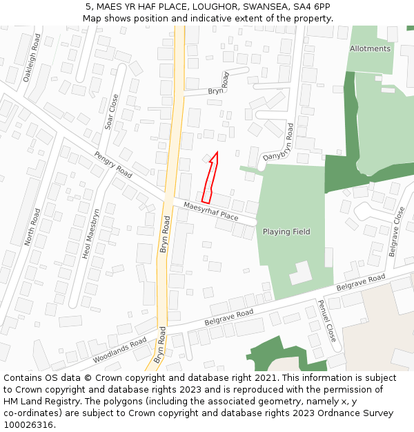 5, MAES YR HAF PLACE, LOUGHOR, SWANSEA, SA4 6PP: Location map and indicative extent of plot