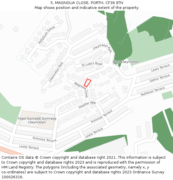 5, MAGNOLIA CLOSE, PORTH, CF39 9TN: Location map and indicative extent of plot