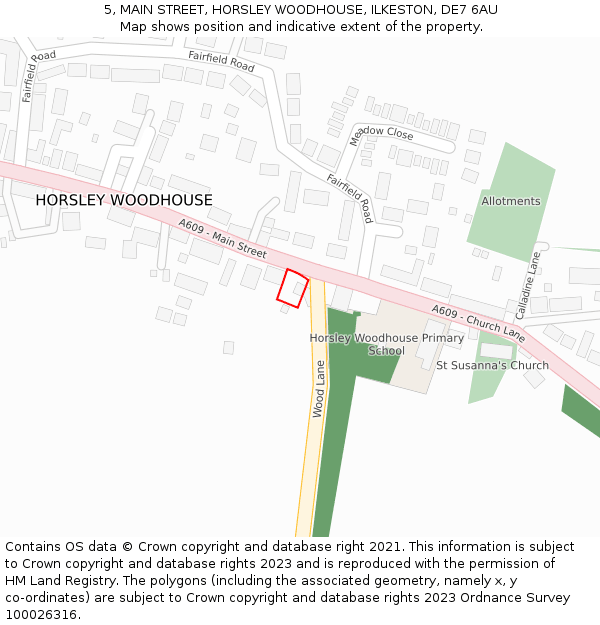 5, MAIN STREET, HORSLEY WOODHOUSE, ILKESTON, DE7 6AU: Location map and indicative extent of plot