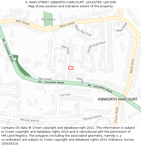 5, MAIN STREET, KIBWORTH HARCOURT, LEICESTER, LE8 0NR: Location map and indicative extent of plot