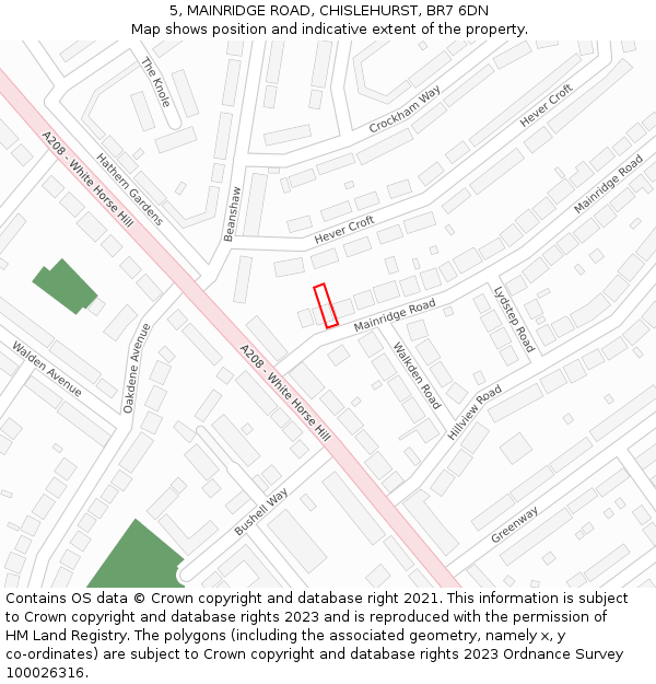 5, MAINRIDGE ROAD, CHISLEHURST, BR7 6DN: Location map and indicative extent of plot