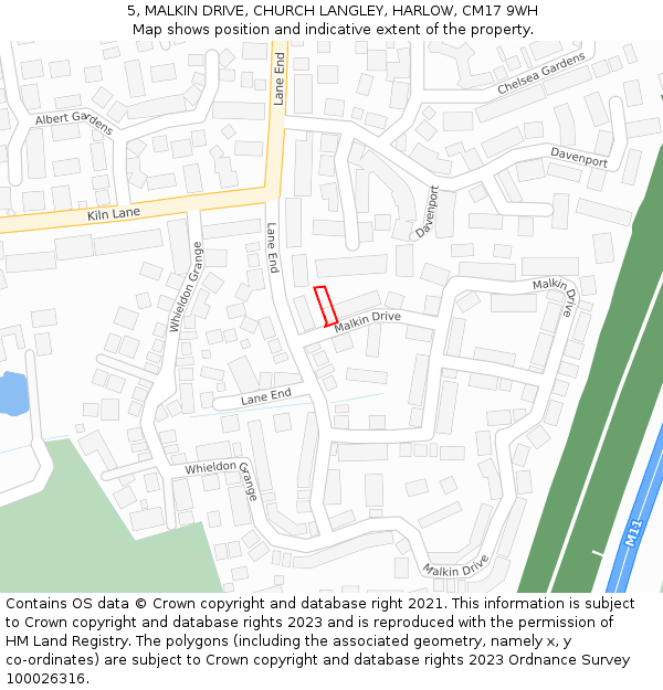 5, MALKIN DRIVE, CHURCH LANGLEY, HARLOW, CM17 9WH: Location map and indicative extent of plot