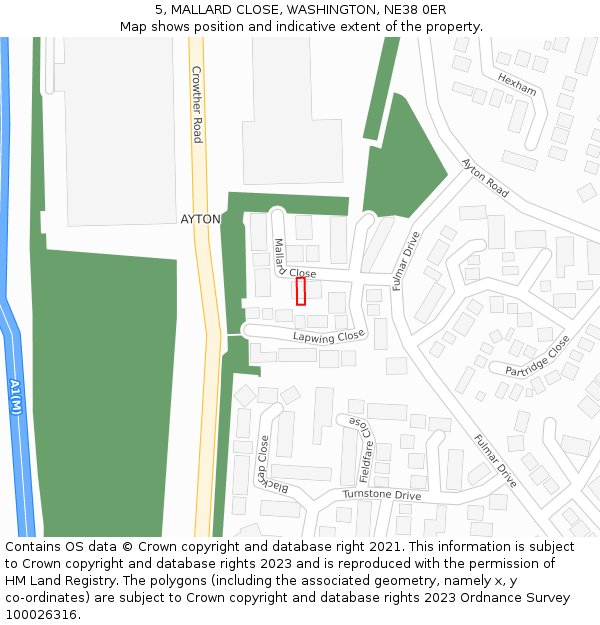 5, MALLARD CLOSE, WASHINGTON, NE38 0ER: Location map and indicative extent of plot