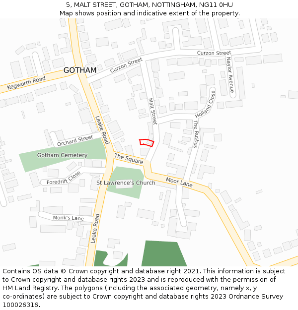 5, MALT STREET, GOTHAM, NOTTINGHAM, NG11 0HU: Location map and indicative extent of plot