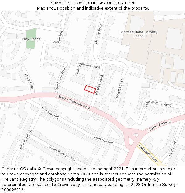 5, MALTESE ROAD, CHELMSFORD, CM1 2PB: Location map and indicative extent of plot