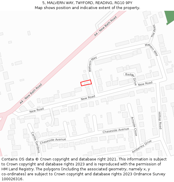 5, MALVERN WAY, TWYFORD, READING, RG10 9PY: Location map and indicative extent of plot