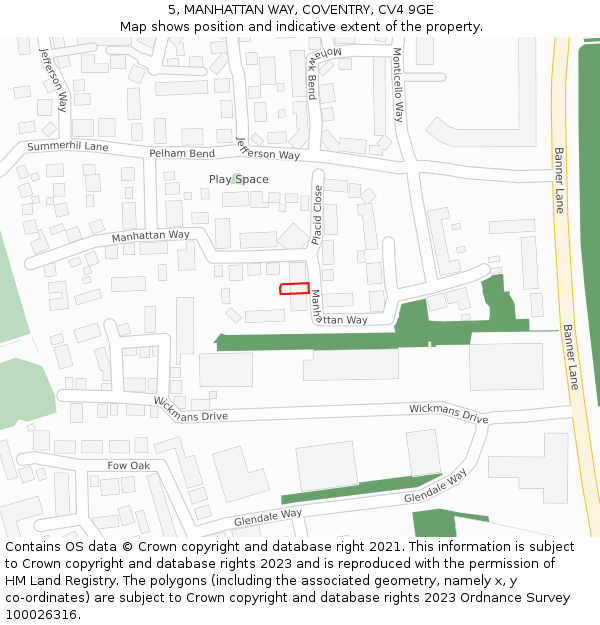 5, MANHATTAN WAY, COVENTRY, CV4 9GE: Location map and indicative extent of plot