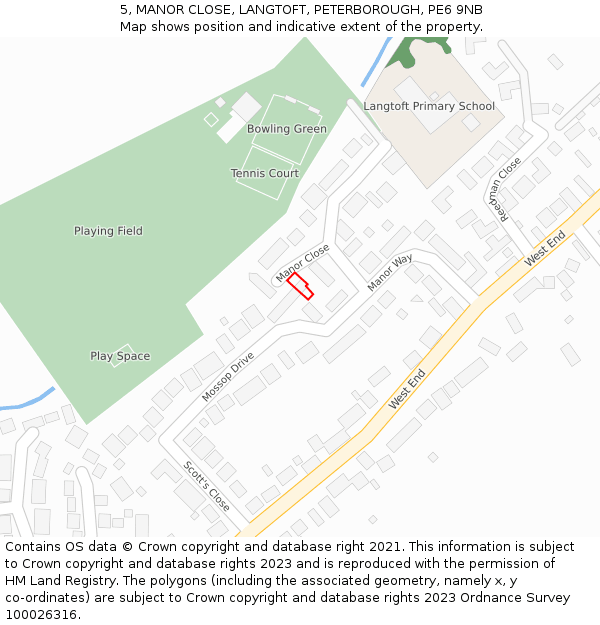 5, MANOR CLOSE, LANGTOFT, PETERBOROUGH, PE6 9NB: Location map and indicative extent of plot