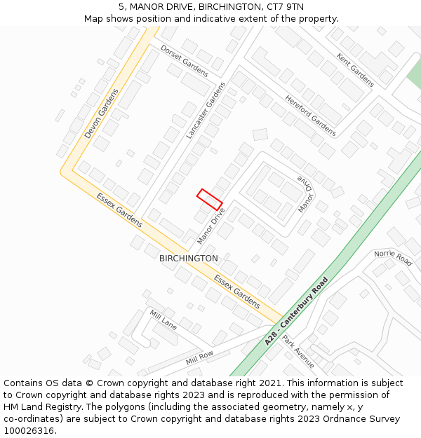 5, MANOR DRIVE, BIRCHINGTON, CT7 9TN: Location map and indicative extent of plot