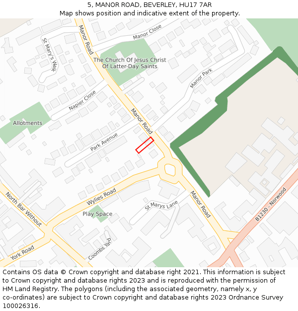 5, MANOR ROAD, BEVERLEY, HU17 7AR: Location map and indicative extent of plot