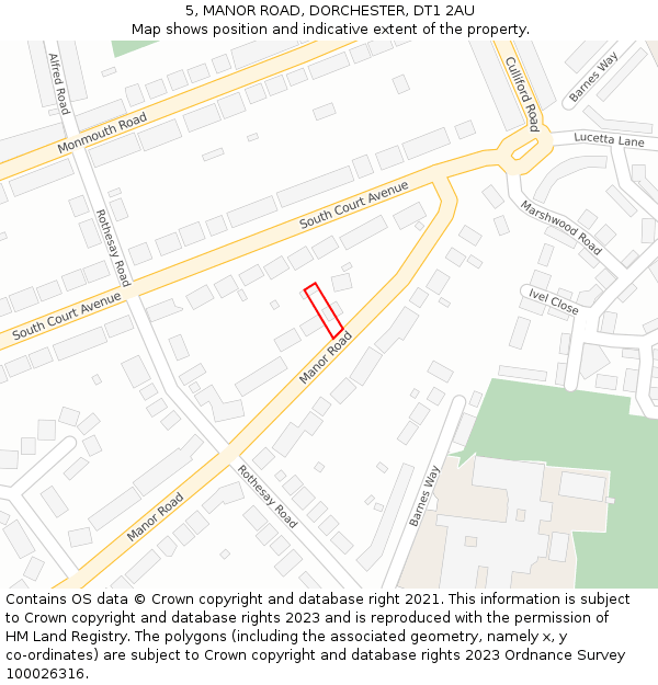 5, MANOR ROAD, DORCHESTER, DT1 2AU: Location map and indicative extent of plot