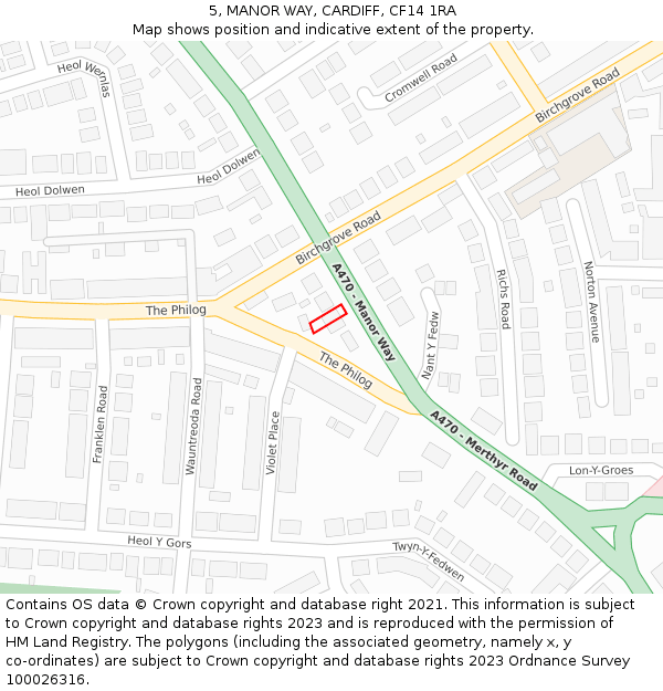 5, MANOR WAY, CARDIFF, CF14 1RA: Location map and indicative extent of plot