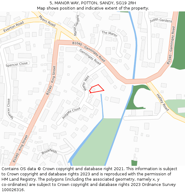 5, MANOR WAY, POTTON, SANDY, SG19 2RH: Location map and indicative extent of plot