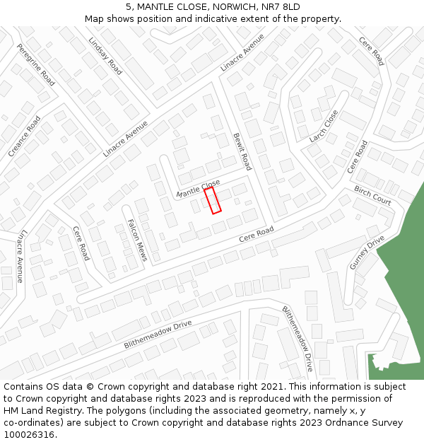 5, MANTLE CLOSE, NORWICH, NR7 8LD: Location map and indicative extent of plot