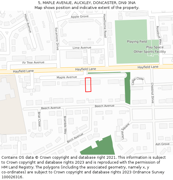 5, MAPLE AVENUE, AUCKLEY, DONCASTER, DN9 3NA: Location map and indicative extent of plot