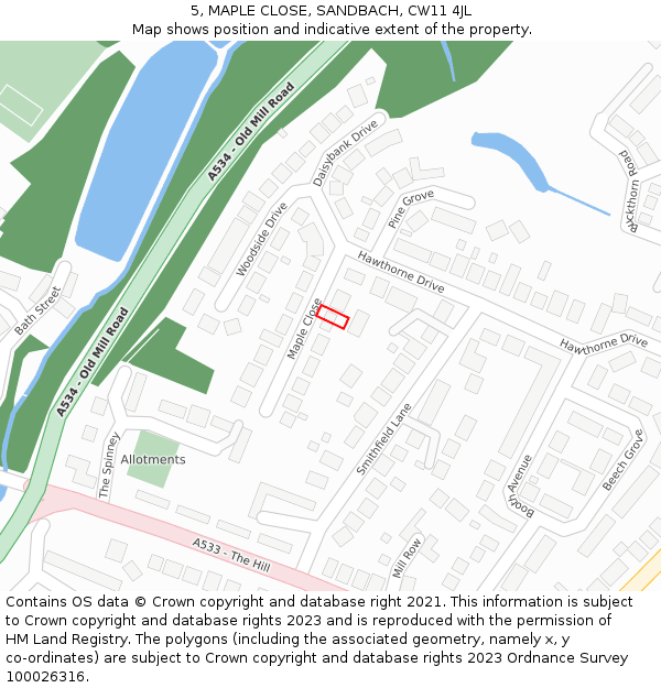 5, MAPLE CLOSE, SANDBACH, CW11 4JL: Location map and indicative extent of plot