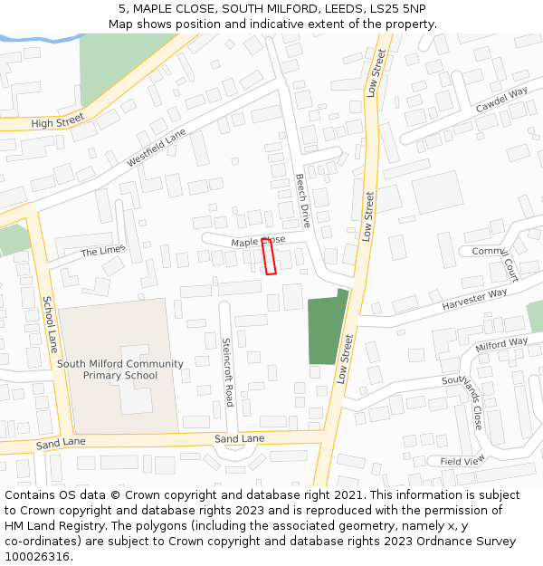 5, MAPLE CLOSE, SOUTH MILFORD, LEEDS, LS25 5NP: Location map and indicative extent of plot