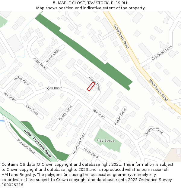 5, MAPLE CLOSE, TAVISTOCK, PL19 9LL: Location map and indicative extent of plot
