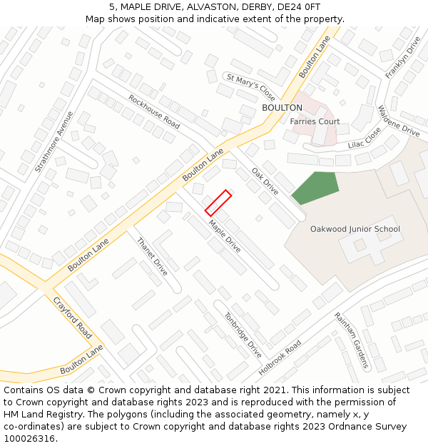 5, MAPLE DRIVE, ALVASTON, DERBY, DE24 0FT: Location map and indicative extent of plot