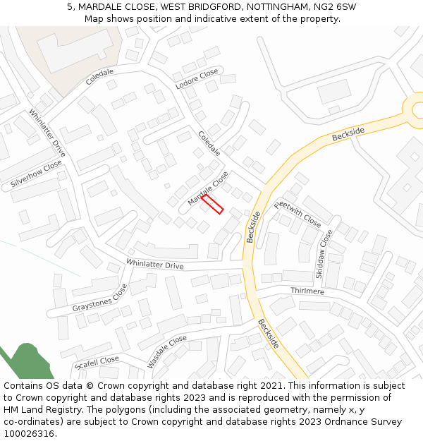 5, MARDALE CLOSE, WEST BRIDGFORD, NOTTINGHAM, NG2 6SW: Location map and indicative extent of plot