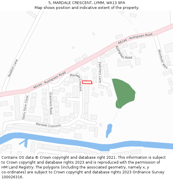 5, MARDALE CRESCENT, LYMM, WA13 9PA: Location map and indicative extent of plot