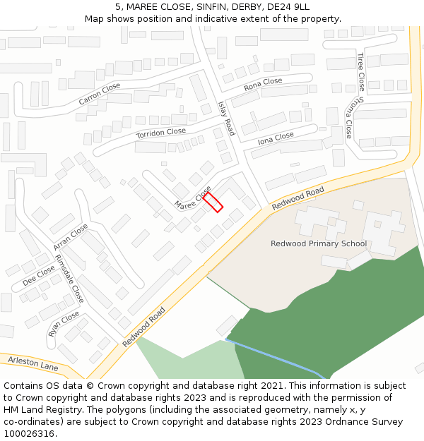 5, MAREE CLOSE, SINFIN, DERBY, DE24 9LL: Location map and indicative extent of plot