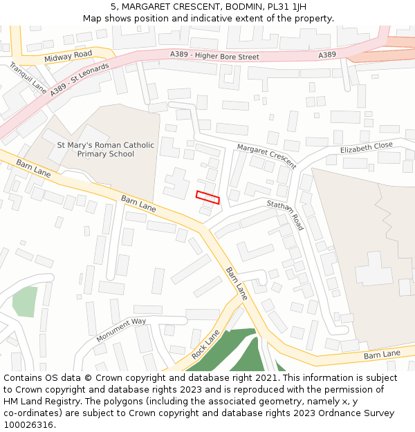 5, MARGARET CRESCENT, BODMIN, PL31 1JH: Location map and indicative extent of plot