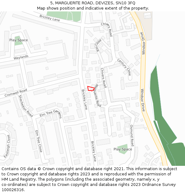5, MARGUERITE ROAD, DEVIZES, SN10 3FQ: Location map and indicative extent of plot