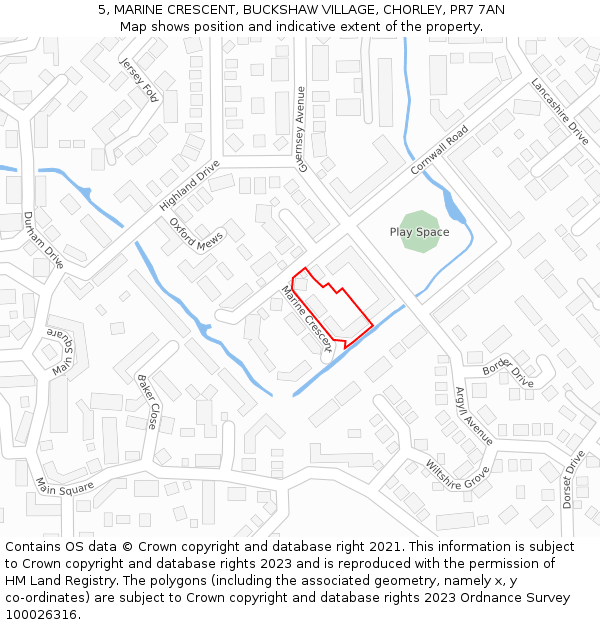 5, MARINE CRESCENT, BUCKSHAW VILLAGE, CHORLEY, PR7 7AN: Location map and indicative extent of plot