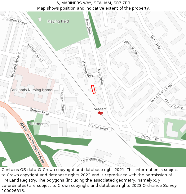 5, MARINERS WAY, SEAHAM, SR7 7EB: Location map and indicative extent of plot