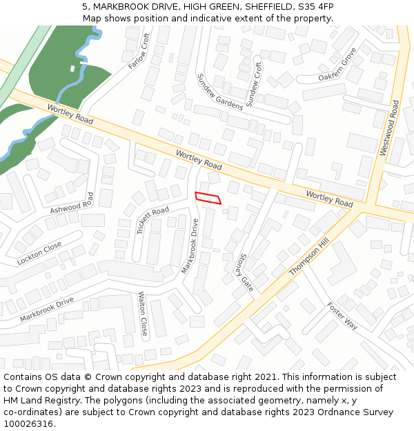 5, MARKBROOK DRIVE, HIGH GREEN, SHEFFIELD, S35 4FP: Location map and indicative extent of plot