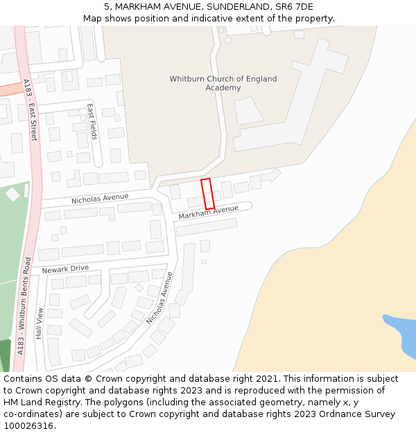 5, MARKHAM AVENUE, SUNDERLAND, SR6 7DE: Location map and indicative extent of plot