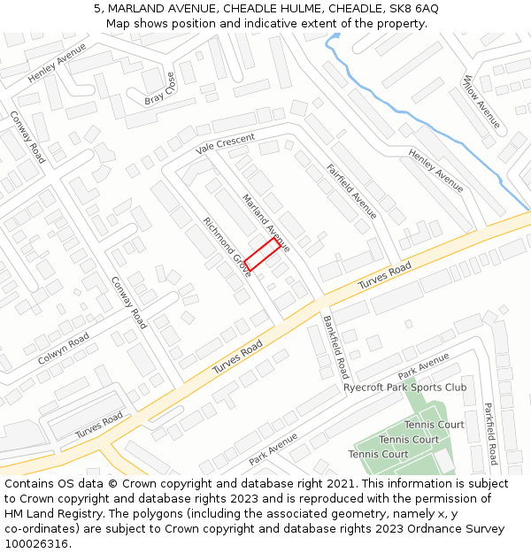 5, MARLAND AVENUE, CHEADLE HULME, CHEADLE, SK8 6AQ: Location map and indicative extent of plot