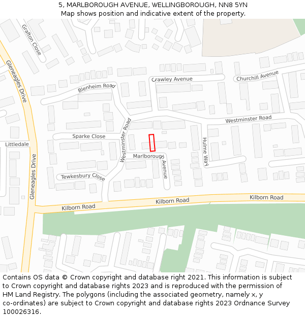 5, MARLBOROUGH AVENUE, WELLINGBOROUGH, NN8 5YN: Location map and indicative extent of plot