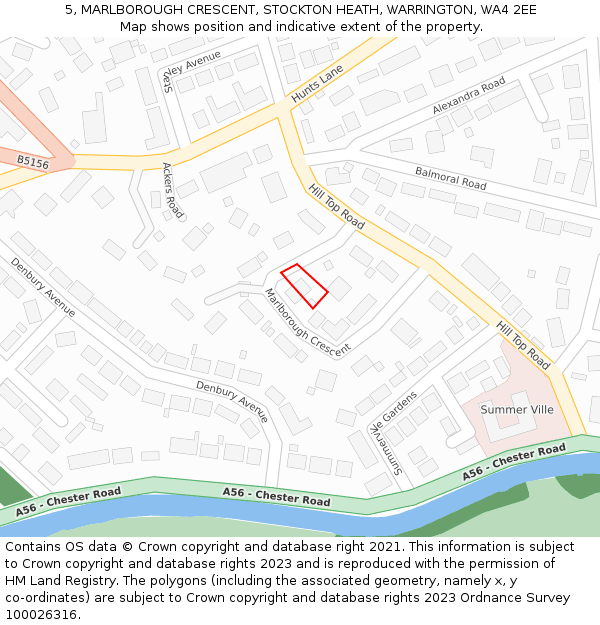 5, MARLBOROUGH CRESCENT, STOCKTON HEATH, WARRINGTON, WA4 2EE: Location map and indicative extent of plot