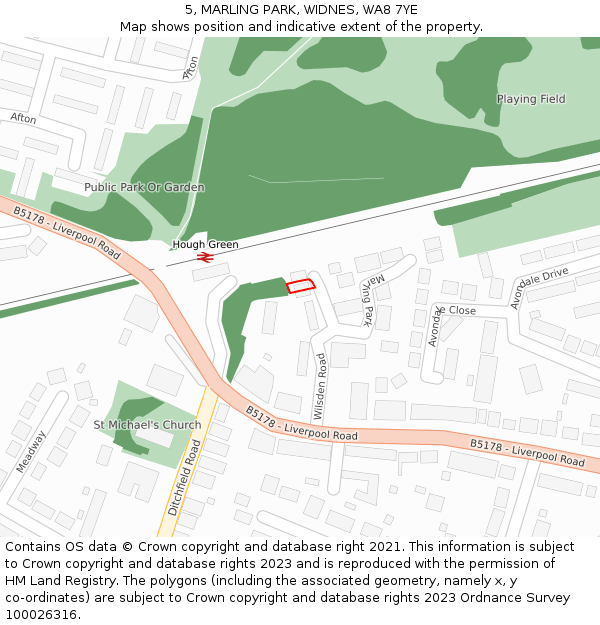 5, MARLING PARK, WIDNES, WA8 7YE: Location map and indicative extent of plot