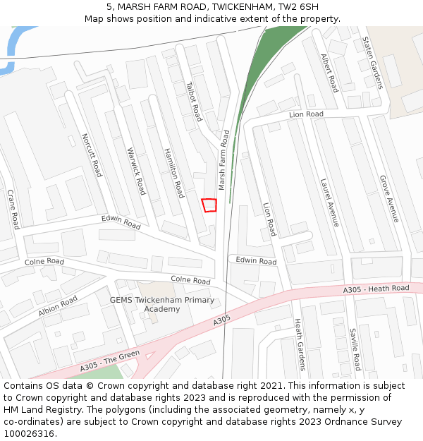 5, MARSH FARM ROAD, TWICKENHAM, TW2 6SH: Location map and indicative extent of plot