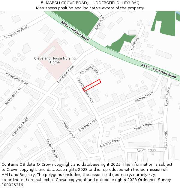 5, MARSH GROVE ROAD, HUDDERSFIELD, HD3 3AQ: Location map and indicative extent of plot