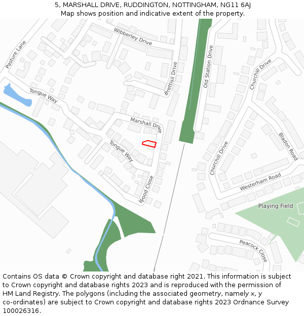 5, MARSHALL DRIVE, RUDDINGTON, NOTTINGHAM, NG11 6AJ: Location map and indicative extent of plot